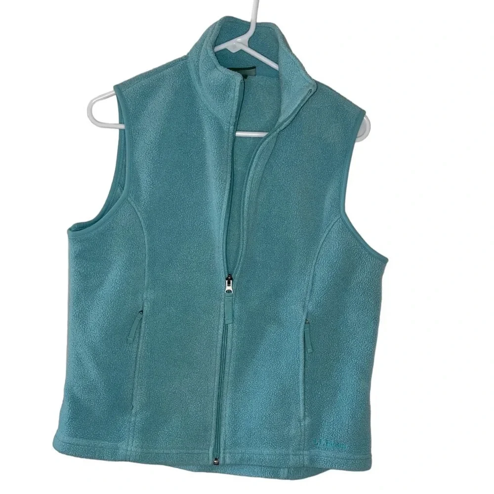 LL Bean Full Zip Blue Fleece Vest Women's Size Small Zip Pockets Outdoor Hiking
